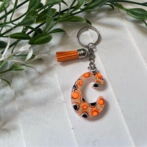 New Orange Polka Dot Letter C Keychain with Tassel
